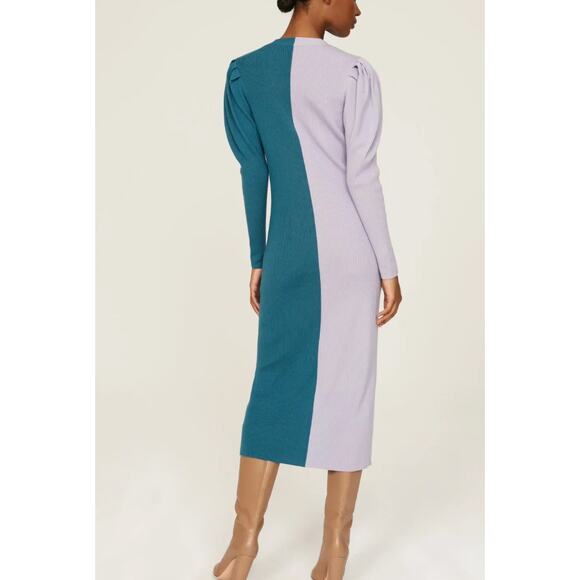 Busayo Cardigan Knit Midi Dress LARGE Ribbed Sweater Lavender Duster Wool $360 - Picture 3 of 10